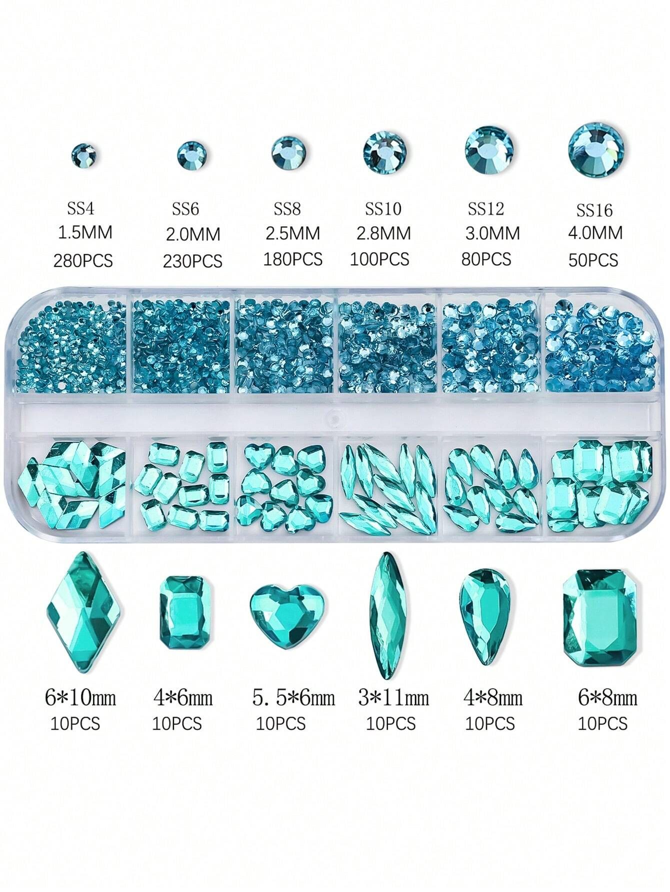 Multi Size Lake Blue Nail Rhinestones K9 Round Square Crystals Diamond Gem For view 3