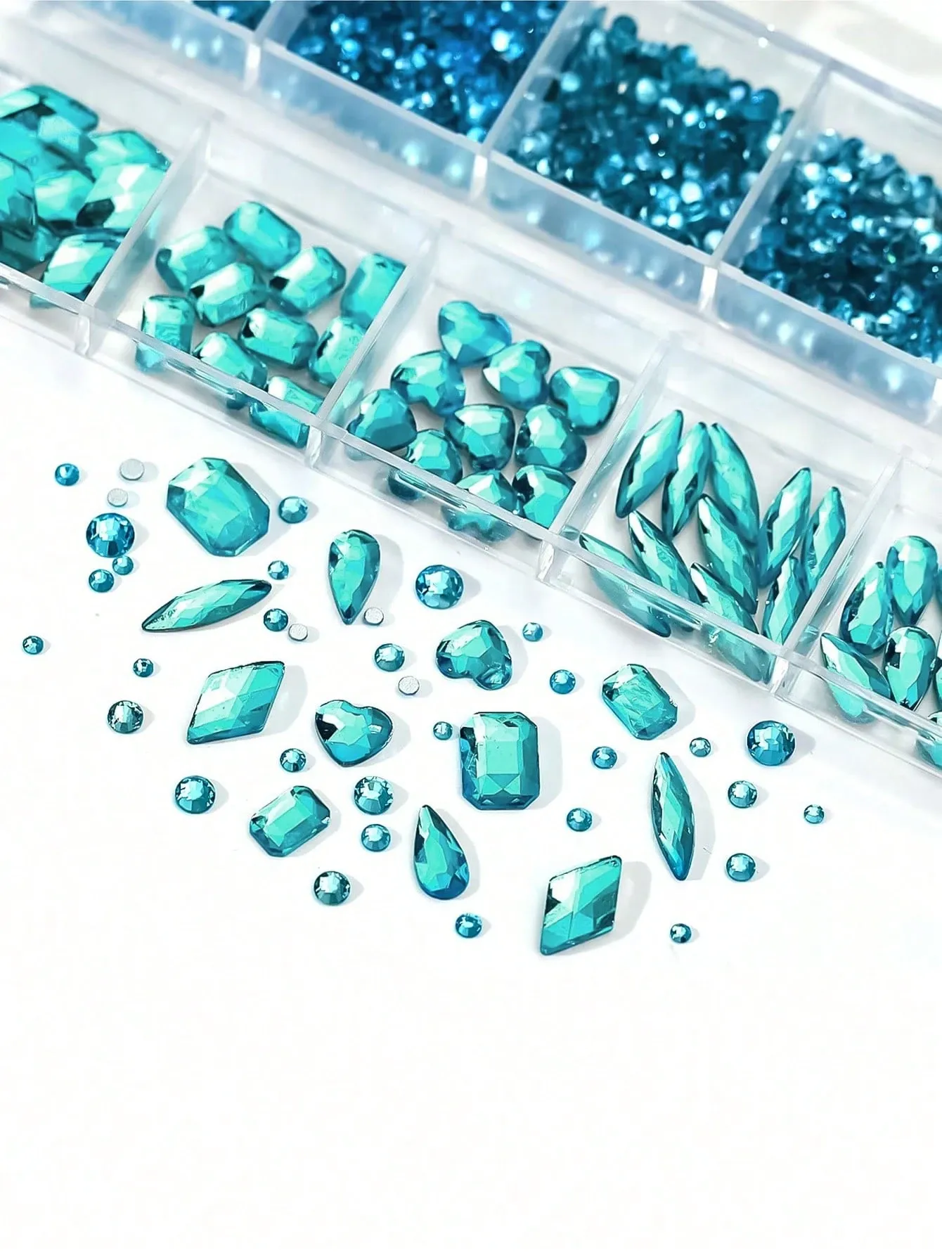 Multi Size Lake Blue Nail Rhinestones K9 Round Square Crystals Diamond Gem For view 4