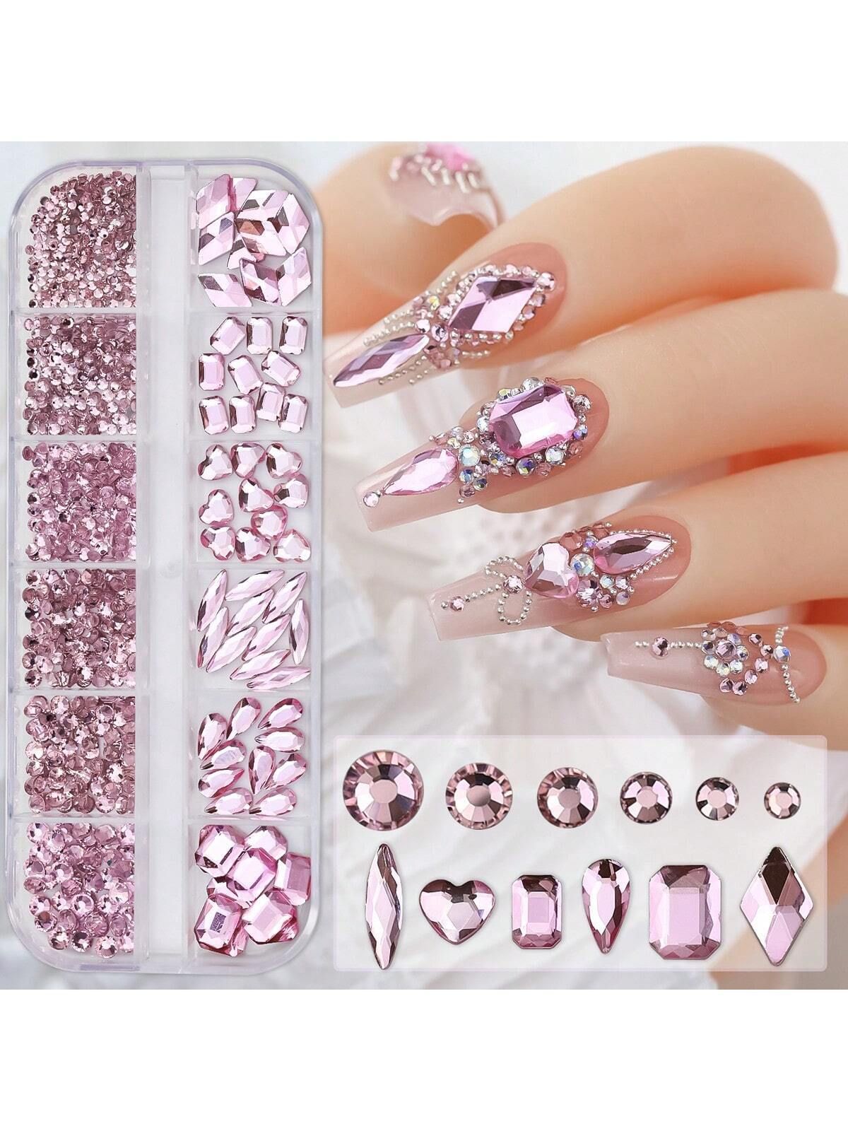 Pink Nail Art Rhinestone 6 Types Multi Shapes Round Beads 6 Sizes 1.5-4.5mm 12 view 2