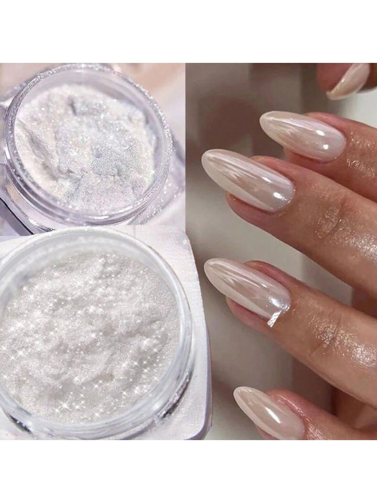 Pearl White Nails Glitter Dust Chrome Y2 1Box Moonlight White Chrome Powder