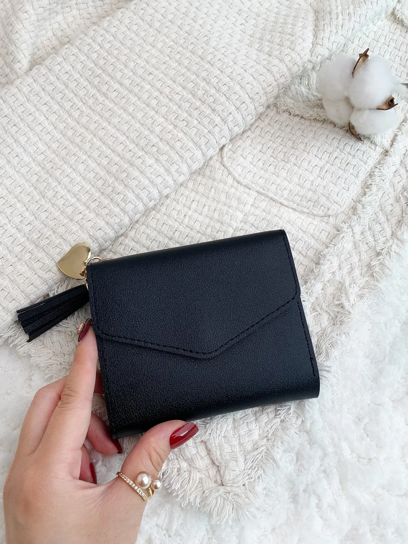 Metal Heart Tassel Decor Coin Pocket Small Bi Fold Women Wallet Mini view 2