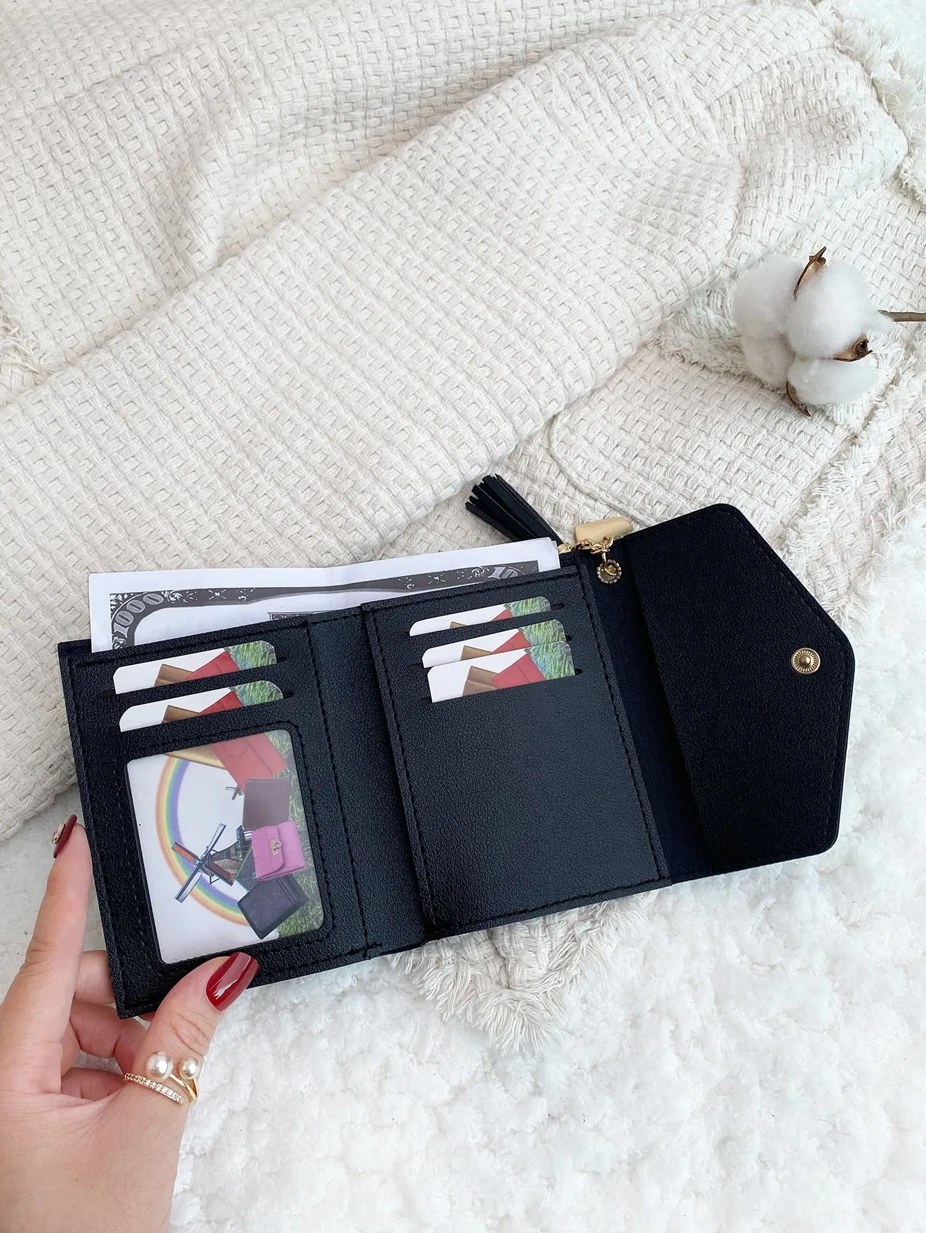 Metal Heart Tassel Decor Coin Pocket Small Bi Fold Women Wallet Mini view 3