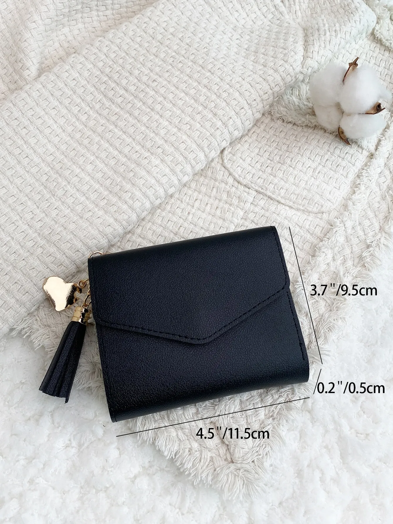 Metal Heart Tassel Decor Coin Pocket Small Bi Fold Women Wallet Mini view 4