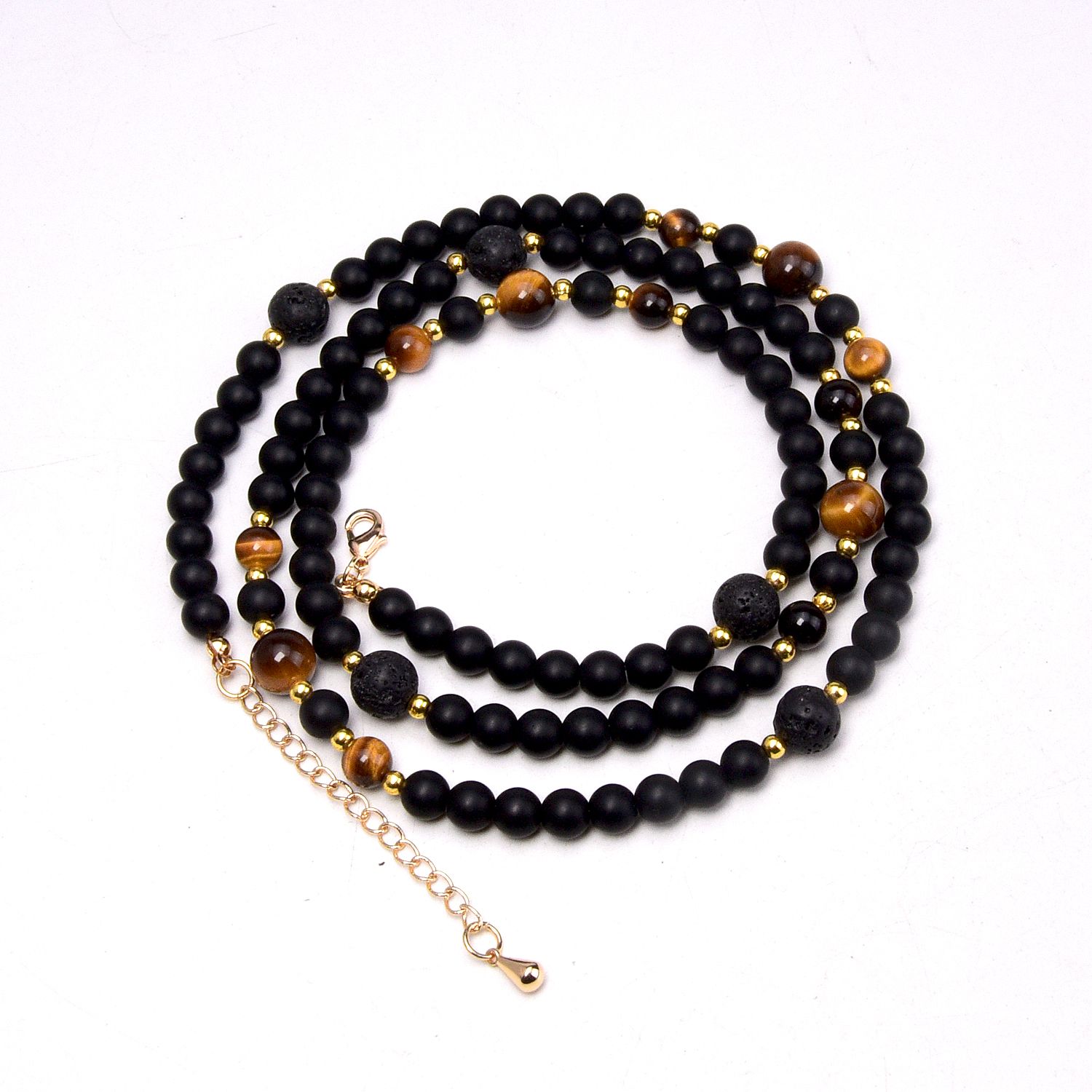 Men's Black Onyx Bead Necklace view 4