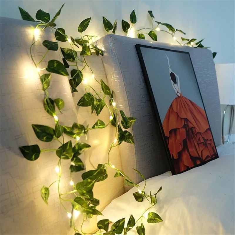 2M 20LED Green Leaf String Lights Artificial Vine for Wedding Party Christmas view 3