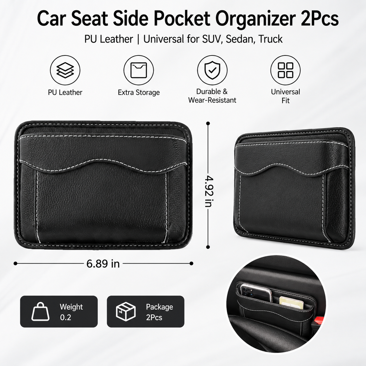 2Pcs Car Seat Side Pocket Organizer view 3