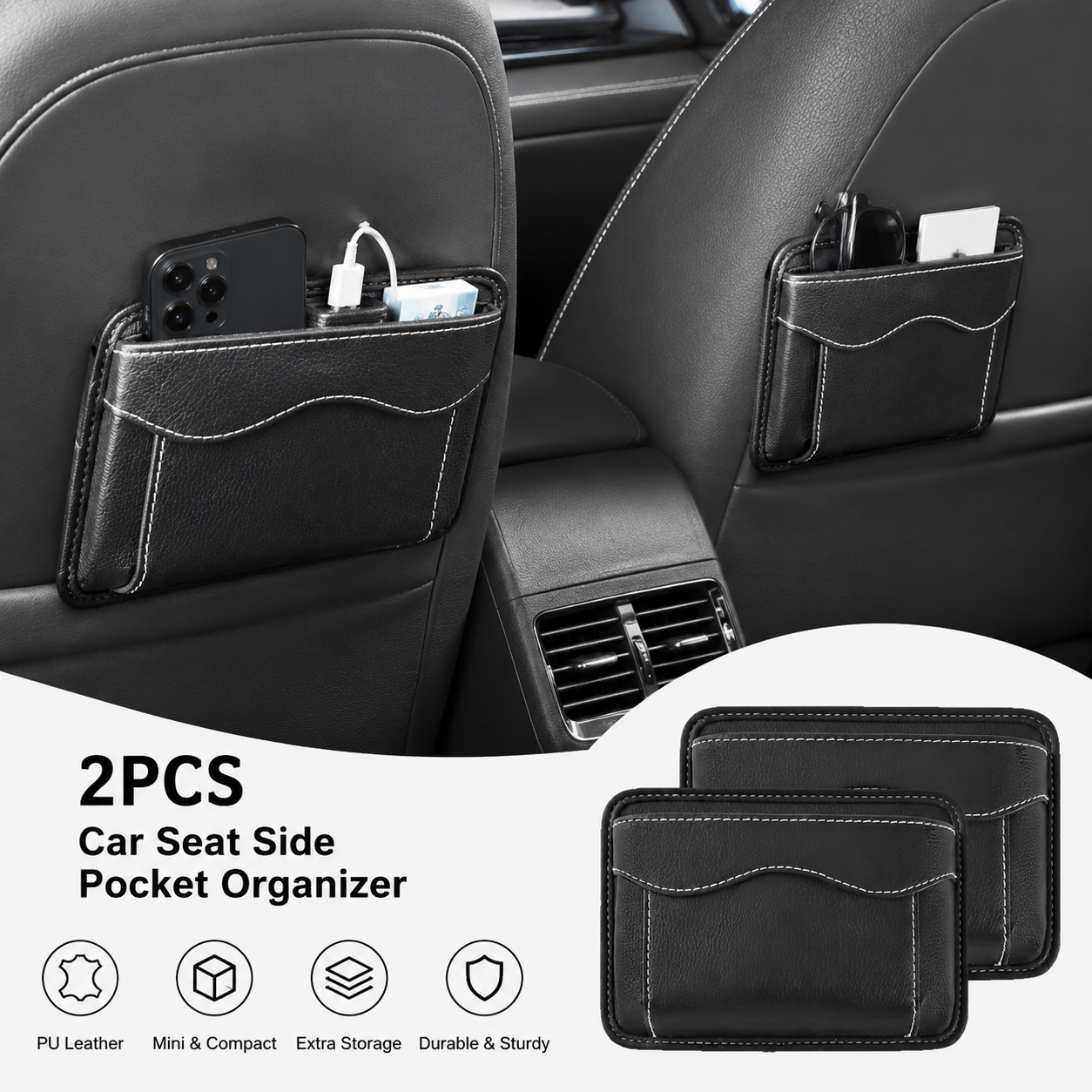 2Pcs Car Seat Side Pocket Organizer view 4