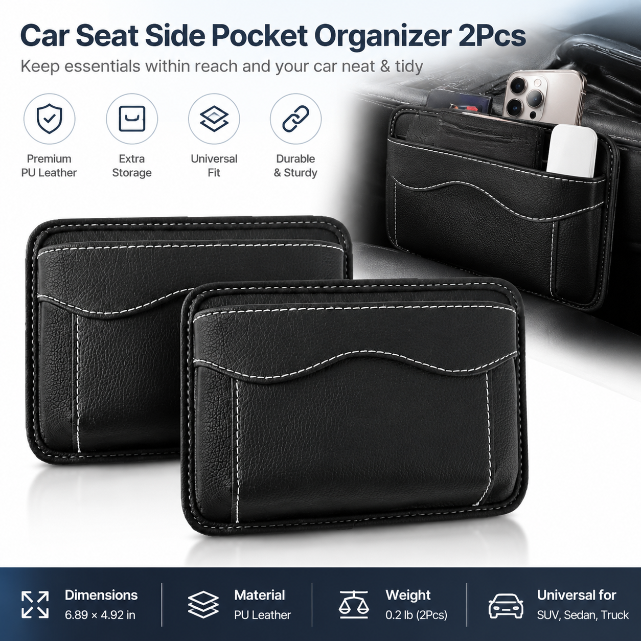2Pcs Car Seat Side Pocket Organizer view 5
