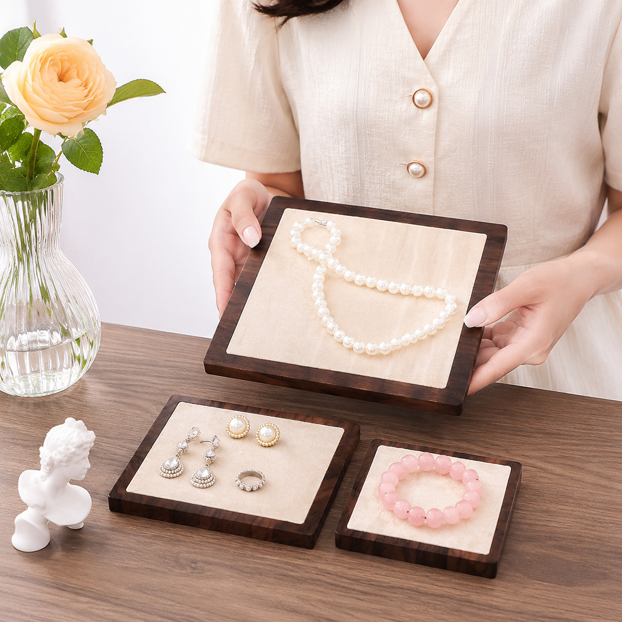 Multi-Size Square Wooden Jewelry Display Set of 3 view 2