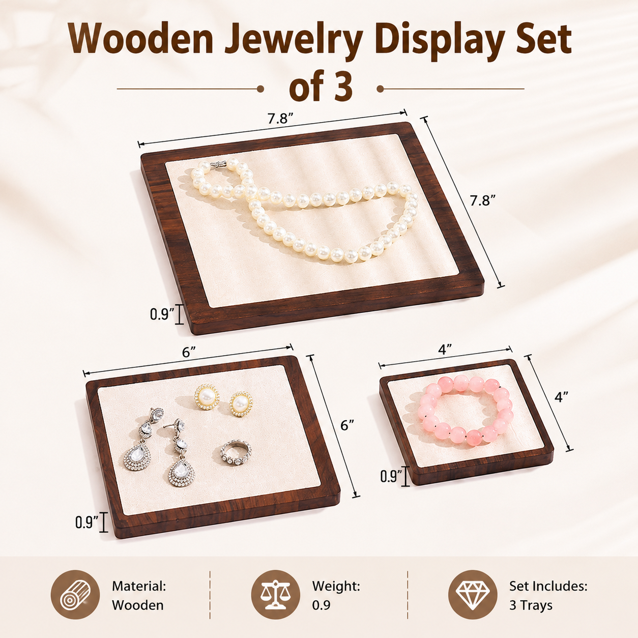Multi-Size Square Wooden Jewelry Display Set of 3 view 3