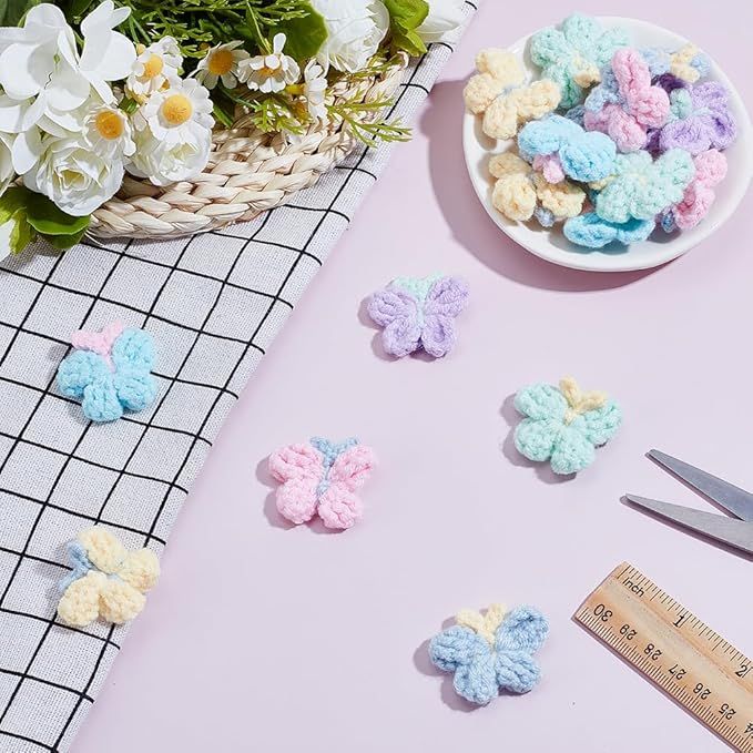 24Pcs Crochet Butterfly Applique Handmade Crocheted Butterfly Embellishments view 5