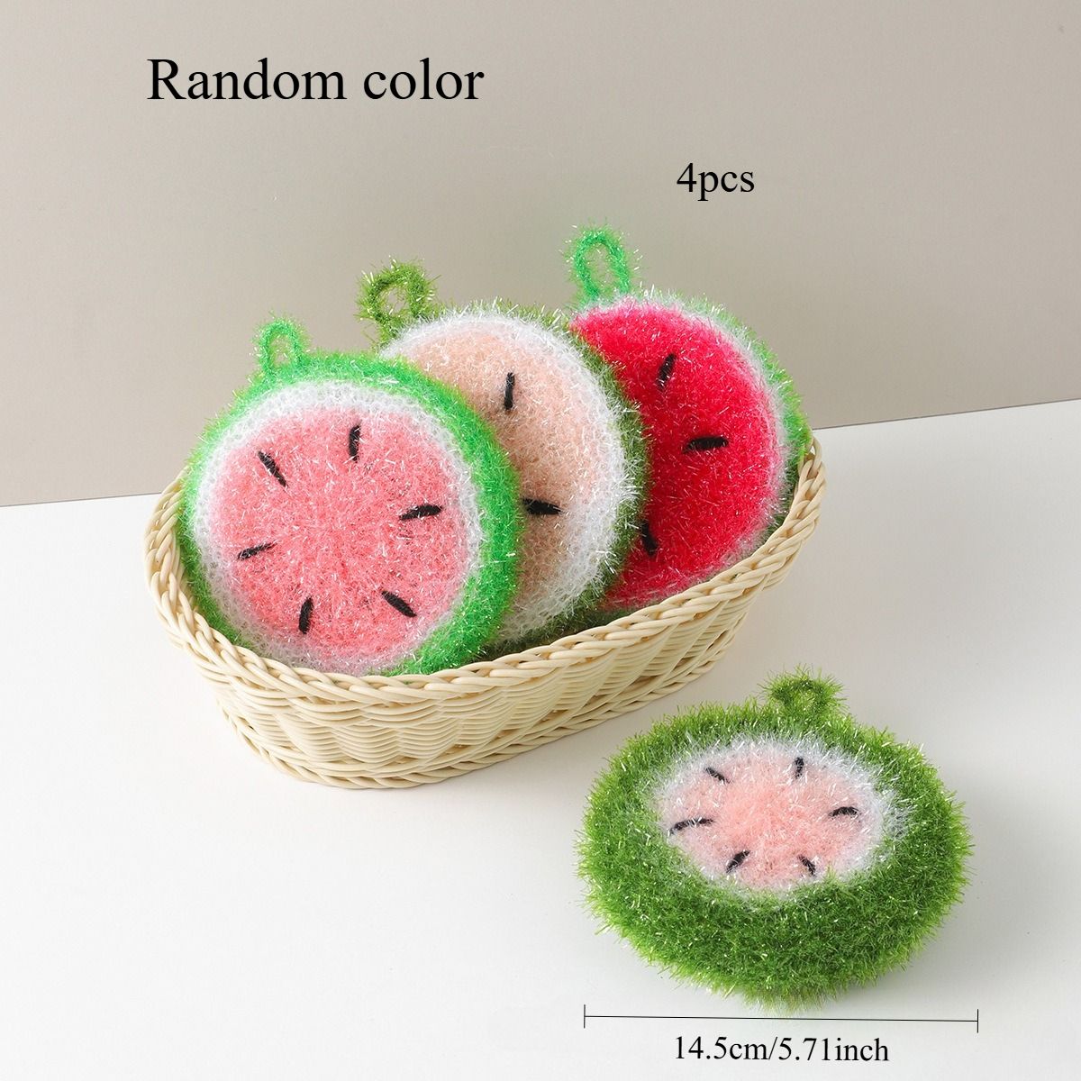 4pcs Random Color Watermelon Dishwashing Brush Acrylic Dishwashing Towel Round view 2