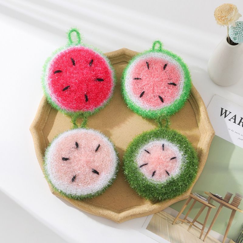 4pcs Random Color Watermelon Dishwashing Brush Acrylic Dishwashing Towel Round view 3