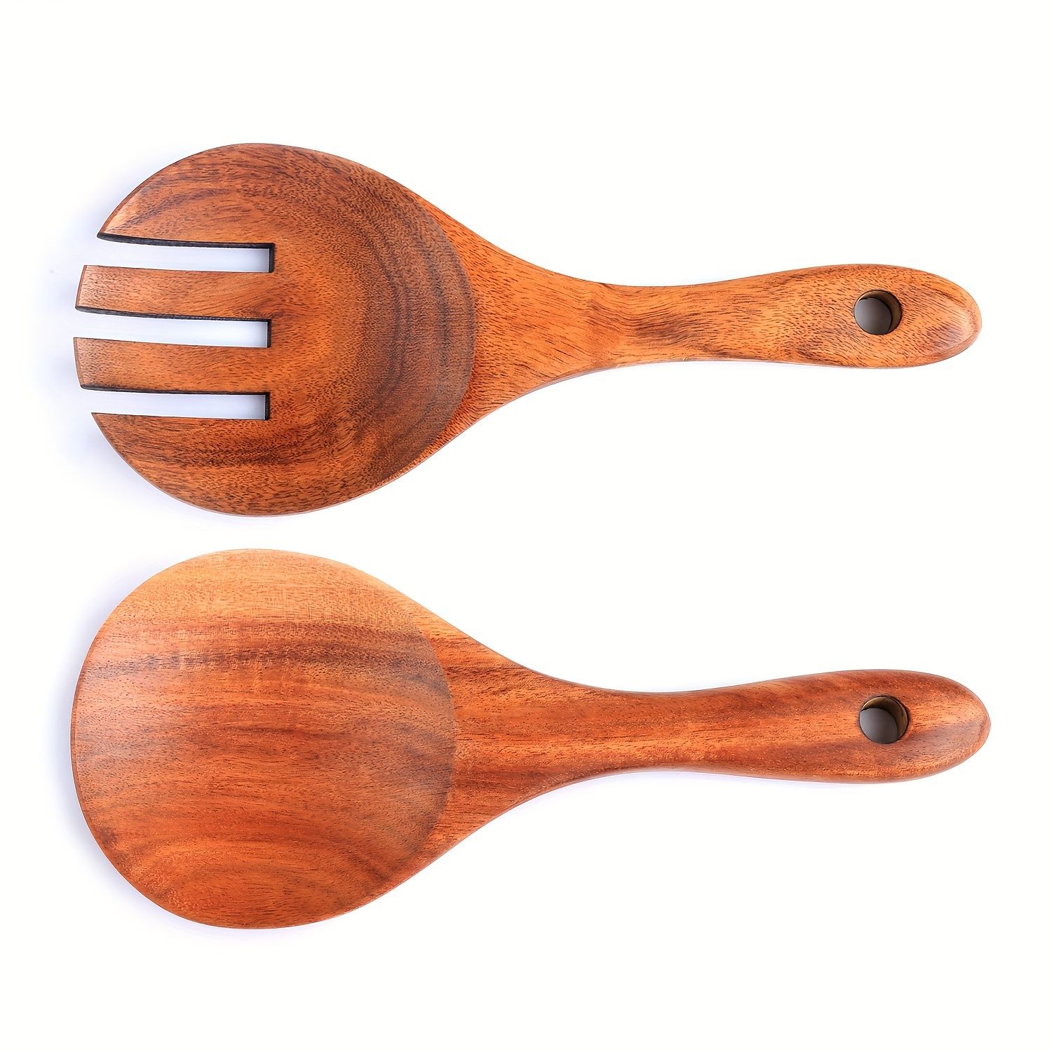 2pcs Salad Servers, Wood Salad Tongs, Salad Spoon and Fork Set, Long Handle — image 1