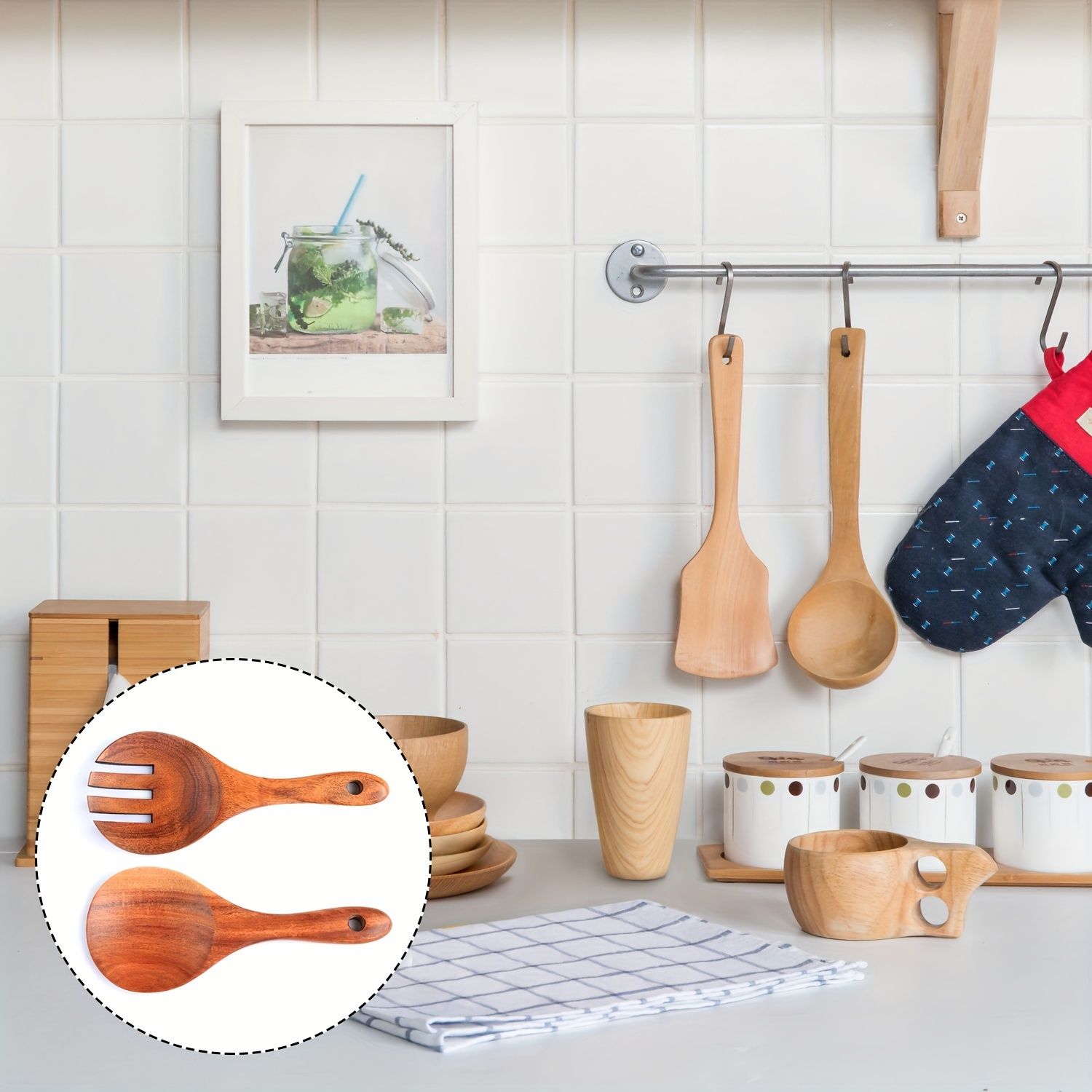 2pcs Salad Servers, Wood Salad Tongs, Salad Spoon and Fork Set, Long Handle view 4