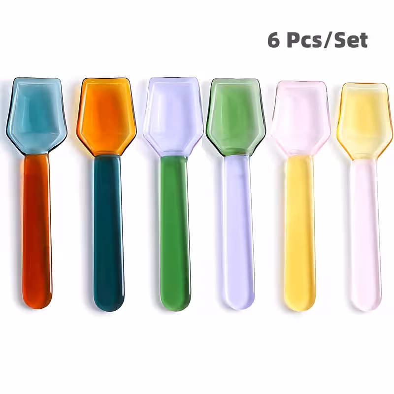 6 Pcs Glass Spoons for Coffee Teaspoons 3.6 inch Heat Resistant Coffee