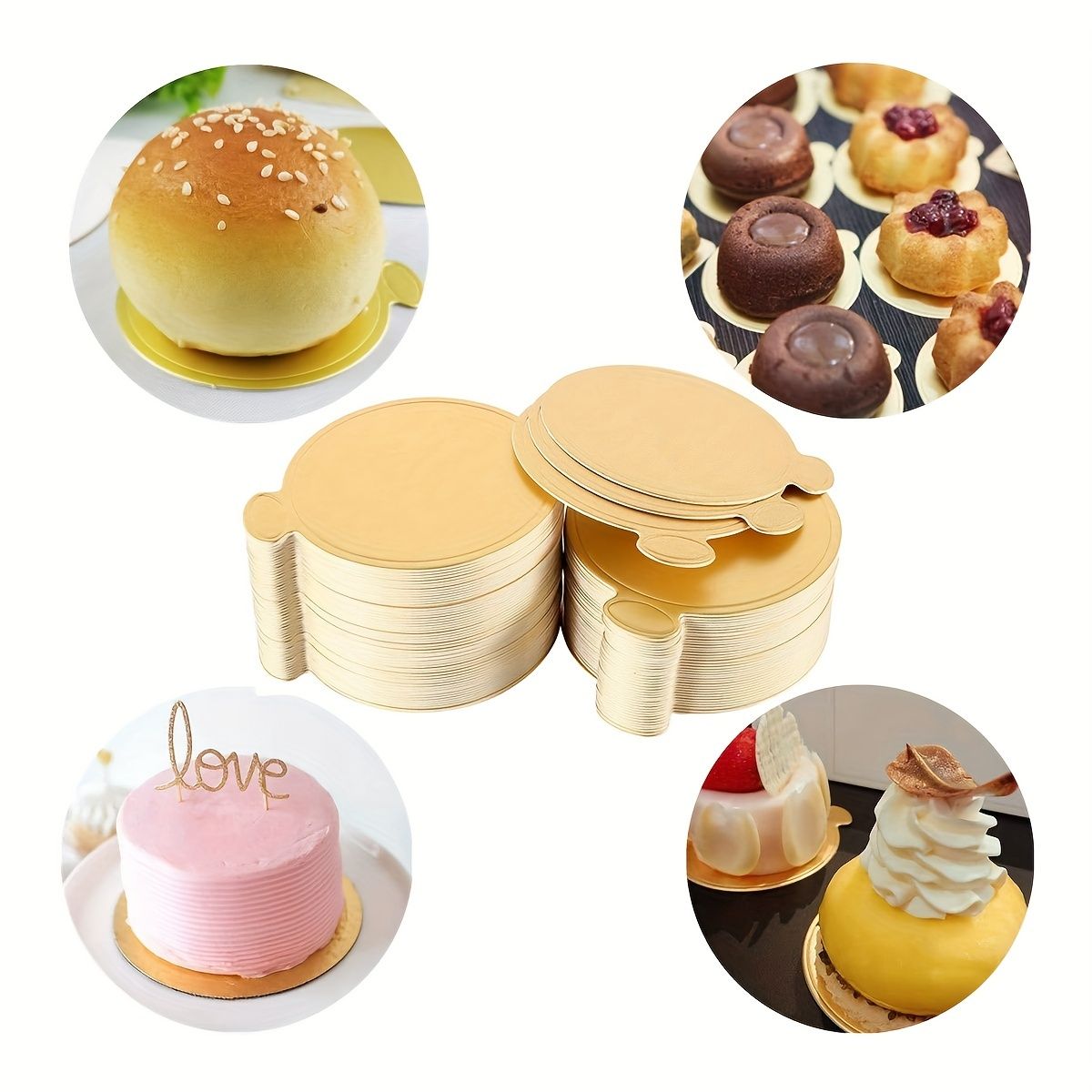 100pcs Mini Round Golden Cardboard Cake Base view 3