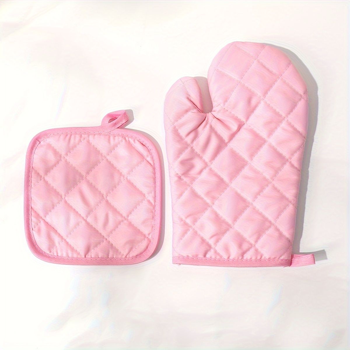 2pcs Pink Checkered Oven Mitt and Pot Holder Set