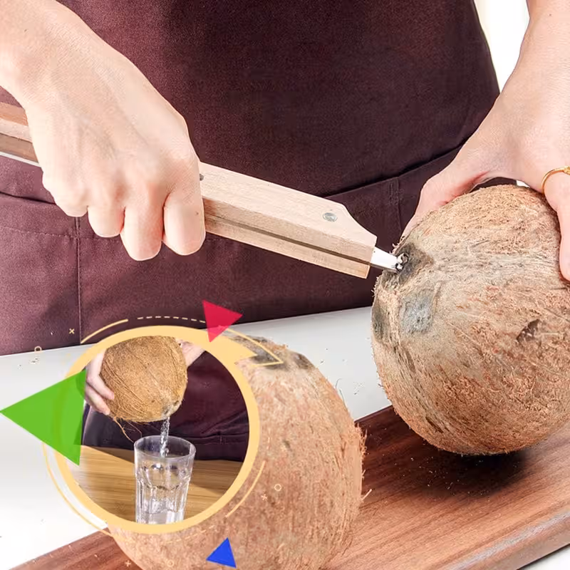 Coconut Breaker Tool Opener Cutter Cracker with Wooden Handle view 2