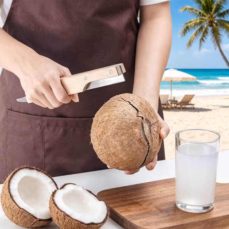 Coconut Breaker Tool Opener Cutter Cracker with Wooden Handle view 4