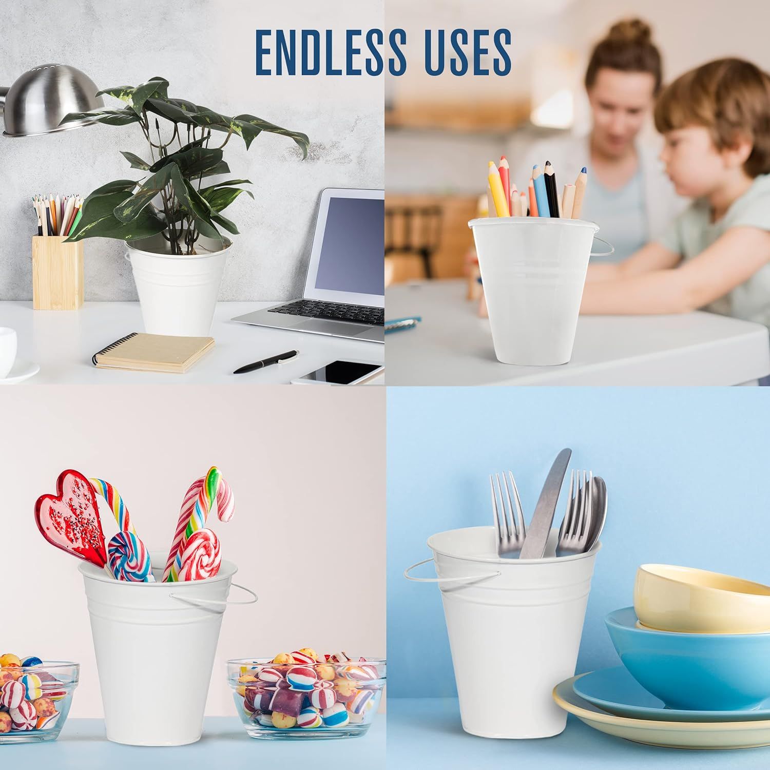 Small Metal Buckets with Handle - 1 Pack white Galvanized Bucket for Kids view 4