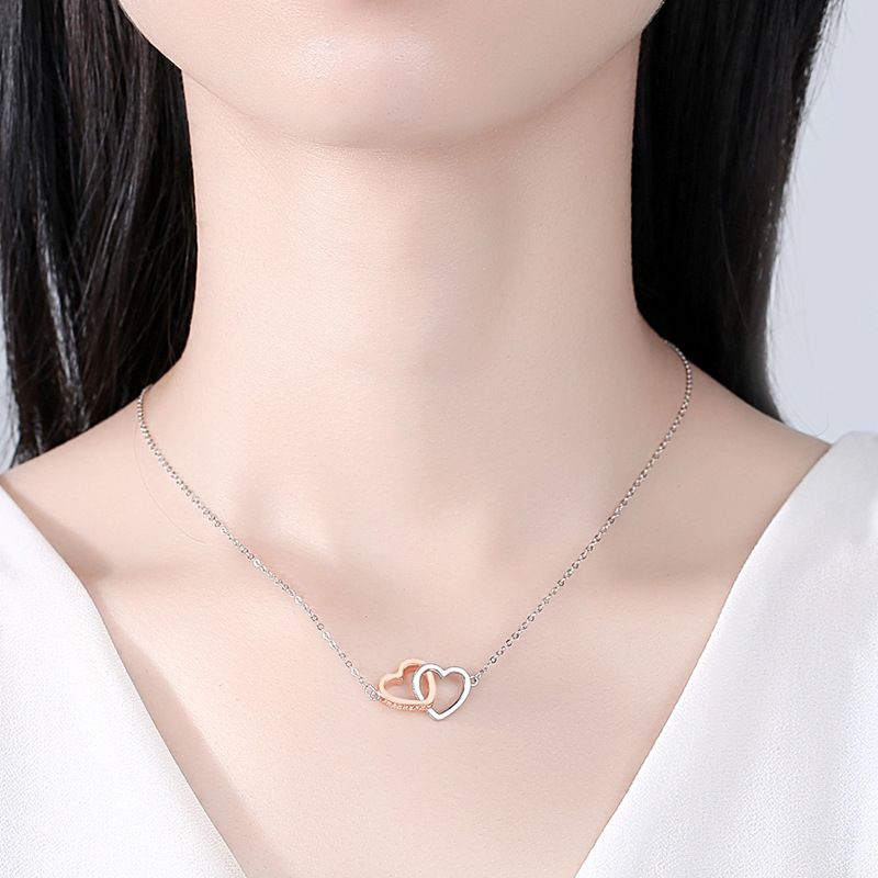 Sterling Silver Heart Necklace Rose Jewelry Pendant With Long Chain Gift for