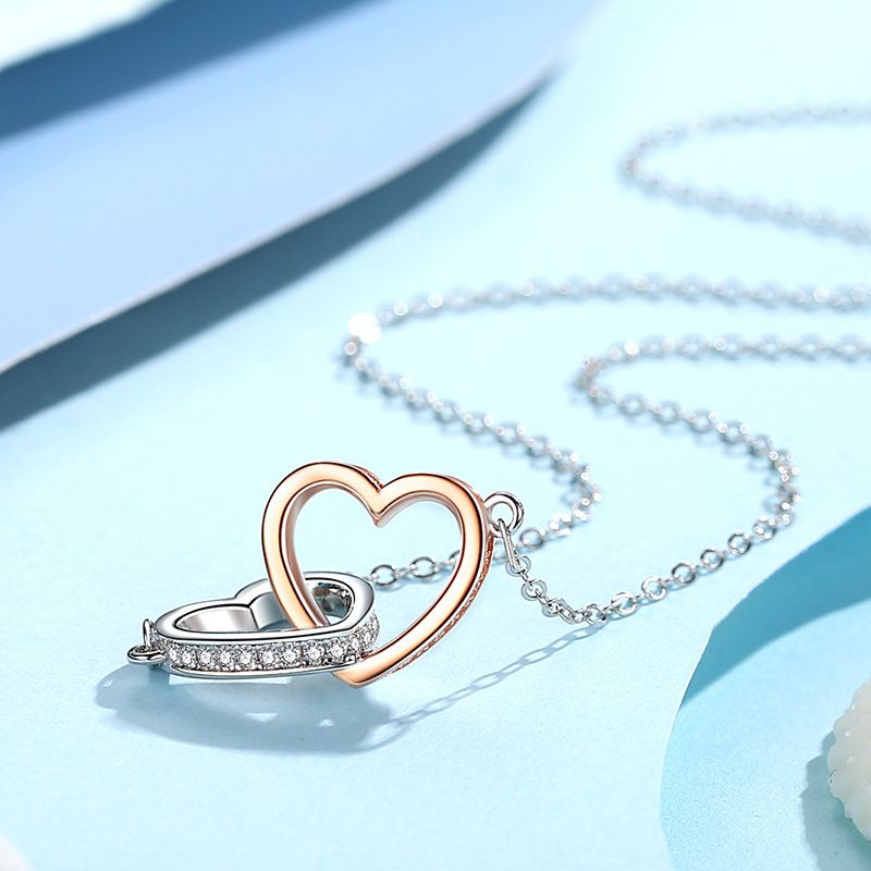 Sterling Silver Heart Necklace Rose Jewelry Pendant With Long Chain Gift for view 2