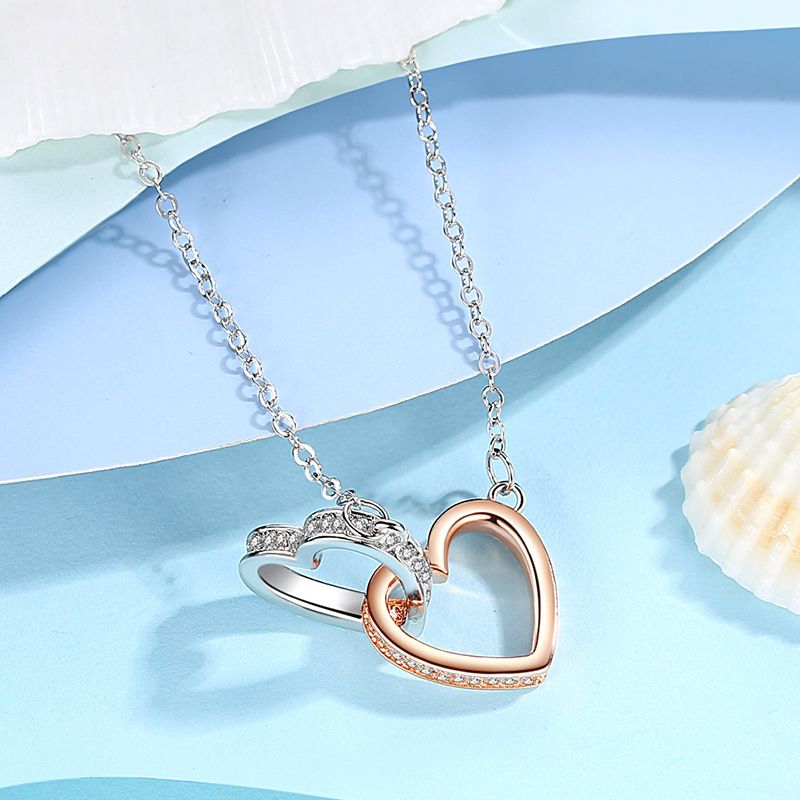 Sterling Silver Heart Necklace Rose Jewelry Pendant With Long Chain Gift for view 3