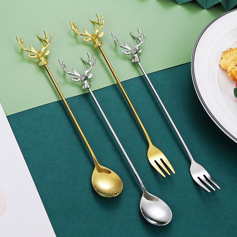 Stainless Steel Milu Deer Coffee Cake Spoon Fork Dessert Spoons Ice Cream view 4
