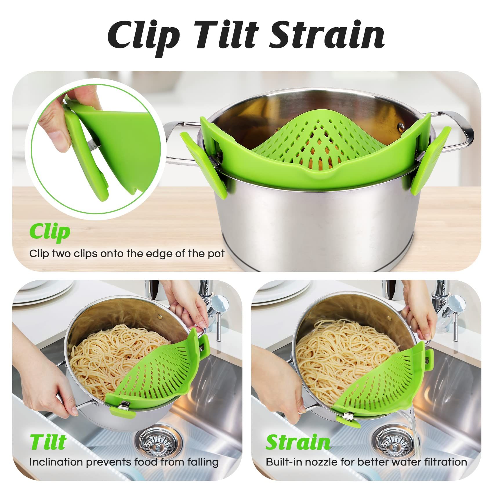 Pasta Strainer, Pot Strainer Clip on Silicone –Strainers and Silicone — image 1