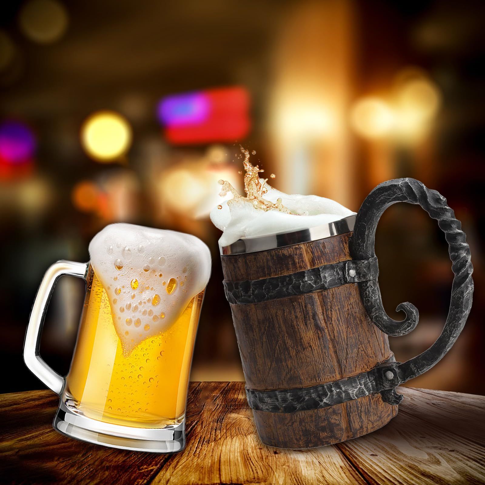 Handmade Wooden Barrel Beer Mug view 2