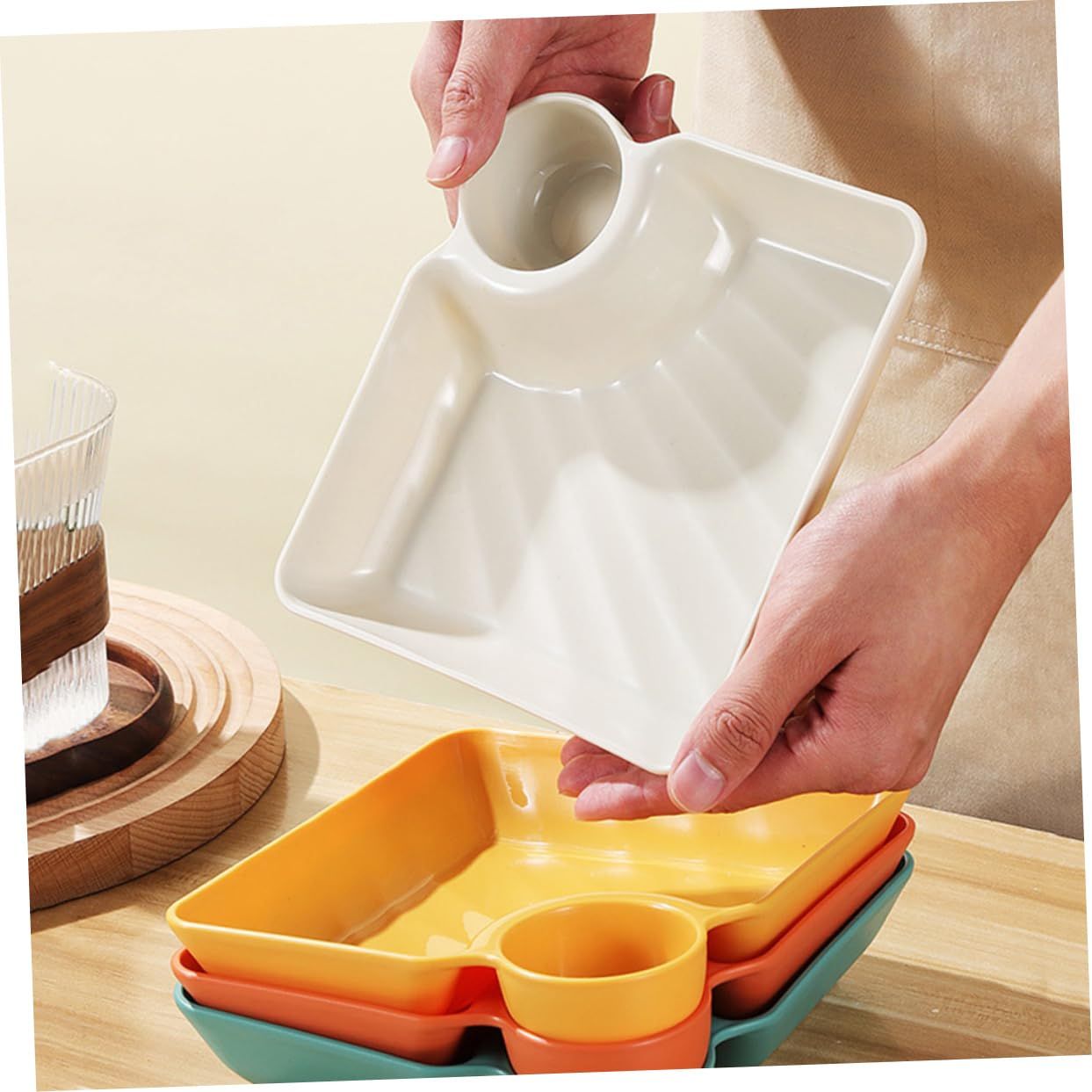 4pcs Snack Plate Shrimp Plate with Sauce Glass Bowls Dumpling Serving Dishes view 3