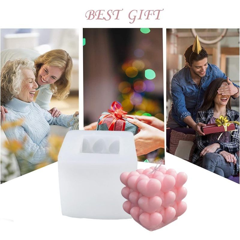 3D Heart Bubble Cube Candle Silicone Mold DIY Stacked Hearts Handmade Soap view 2