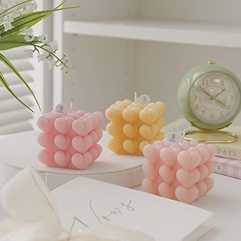 3D Heart Bubble Cube Candle Silicone Mold DIY Stacked Hearts Handmade Soap view 3