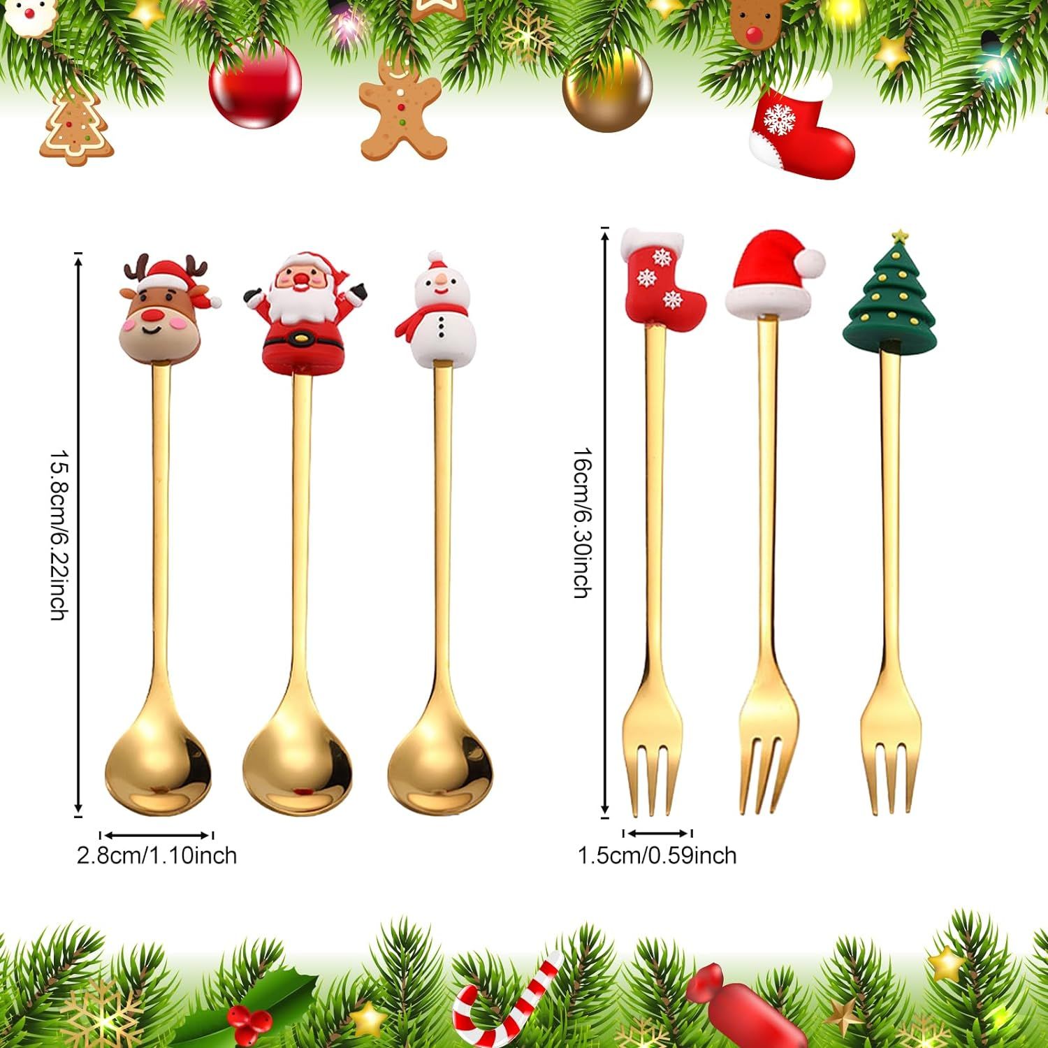 Stainless Steel Christmas Coffee Spoon and Xmas Dinner Forks Set Dessert Spoon view 4