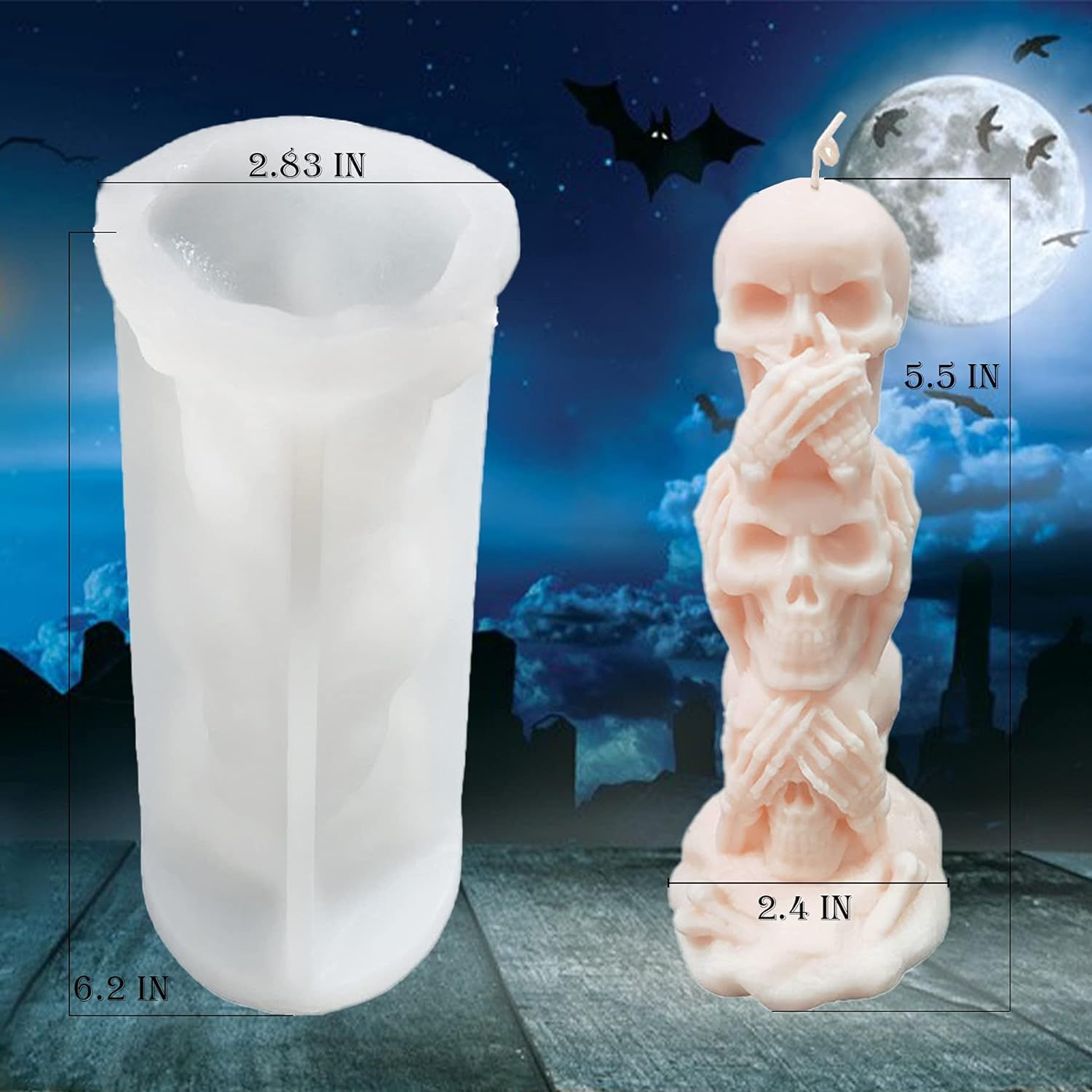 3D Skull Candle Mold Column Halloween Silicone Resin Mold for Aromatherapy — image 1