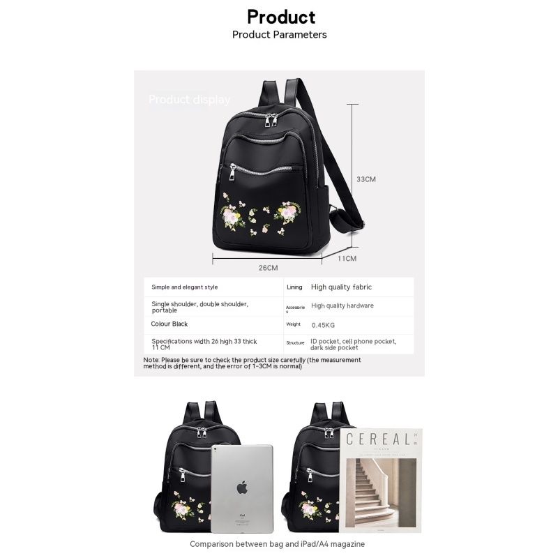 Women Backpack Purse Waterproof Rucksack Casual Lightweight Embroidery Daypack view 4
