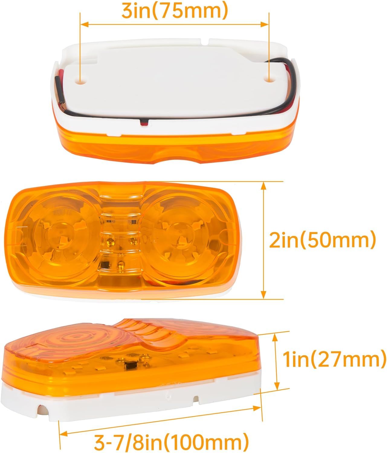 Light Indicator Double Bubble Rectangular 12V Surface Mount RV Camper Trucks view 3