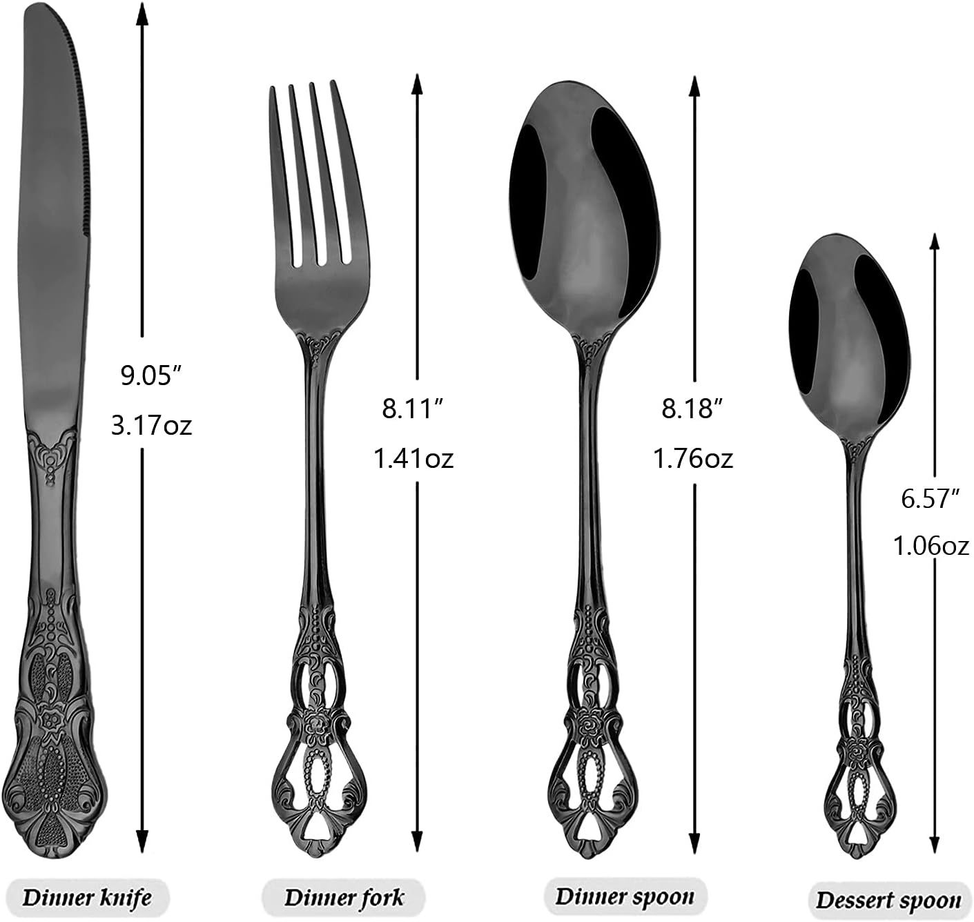 4-piece Black Mirror Dinnerware Stainless Steel Luxury Cutlery Set Service For view 3