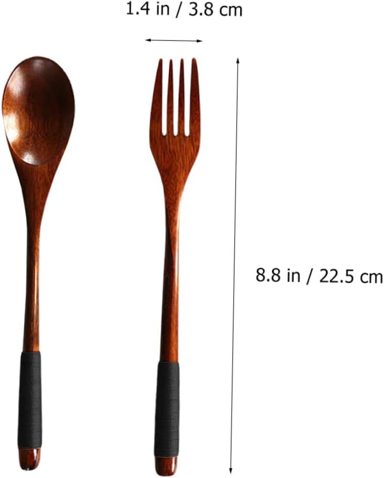 Japanese Wooden Handle Fork and Spoon Antique Flatware Chinese Flatware Kit view 2