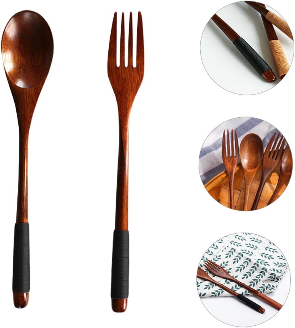 Japanese Wooden Handle Fork and Spoon Antique Flatware Chinese Flatware Kit view 3