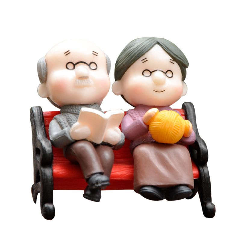 Garden Miniature Ornament Mini Park Bench Grandpa Grandma Model Miniature