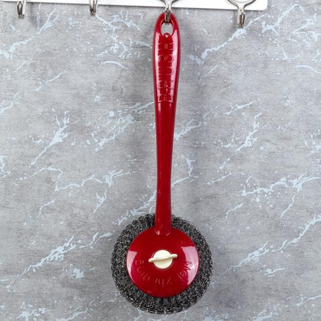 Long Handle Wire Cleaning Balls Steel Wool Pan Sponge Metal Dish Scrubber Pot — image 1