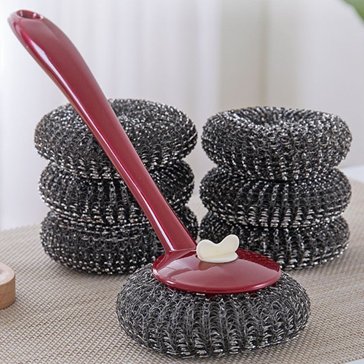 Long Handle Wire Cleaning Balls Steel Wool Pan Sponge Metal Dish Scrubber Pot view 4