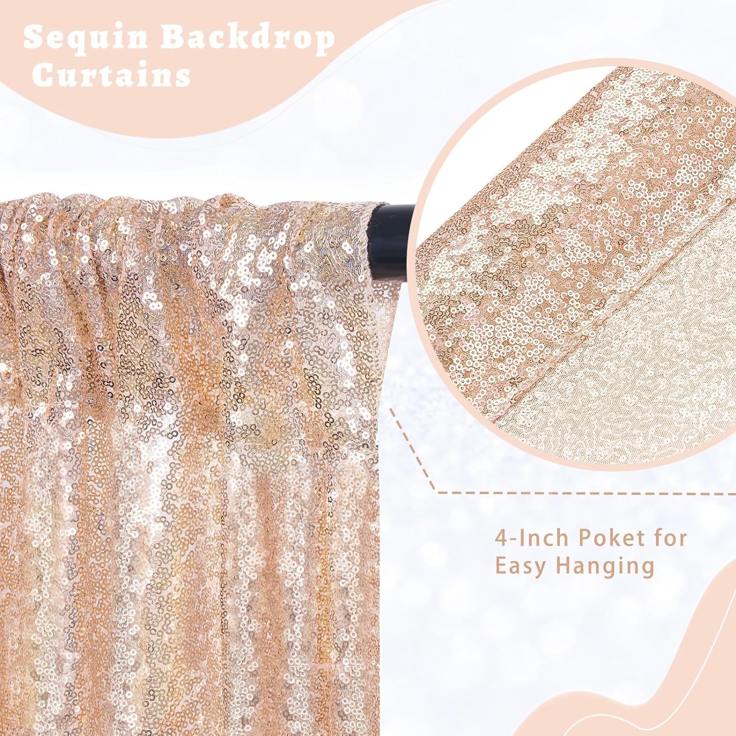 2 Packs 2ftx8ft Rose Gold Sequin Backdrop Curtains Sparkly Backdrop Fabric — image 1