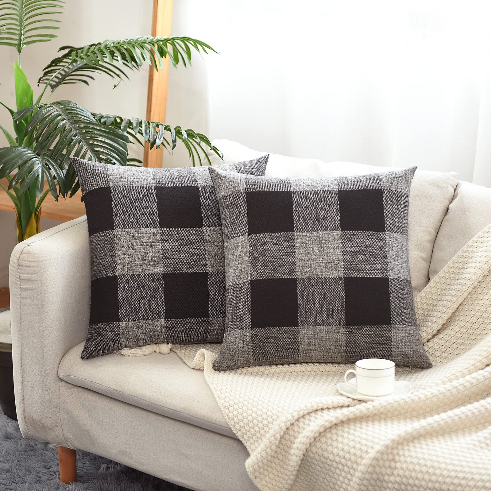 Set of 2 Buffalo Check Plaid Pillow Covers Farmhouse Rustic Pillow Cases