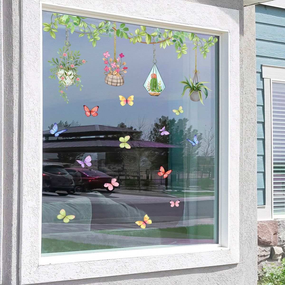 Potted Plant Window Flower Hanging Vines Glass Wall Decals Stickers Tropical view 4
