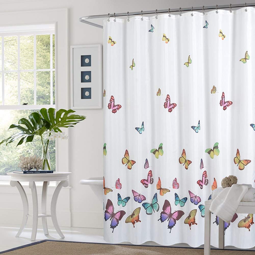 Shower Curtain Set Colorful Butterfly in Spring Waterproof Fabric Bathroom view 2