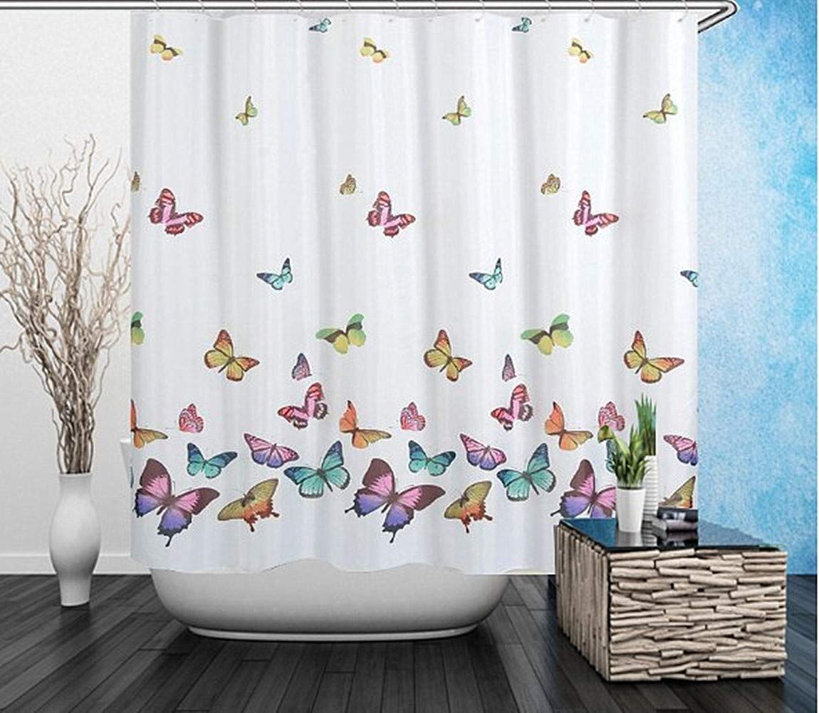 Shower Curtain Set Colorful Butterfly in Spring Waterproof Fabric Bathroom view 3