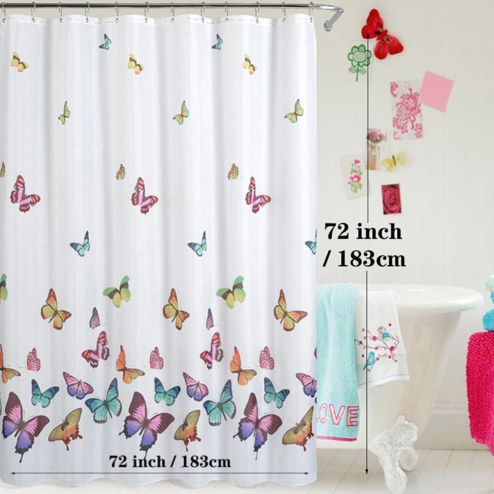 Shower Curtain Set Colorful Butterfly in Spring Waterproof Fabric Bathroom view 4
